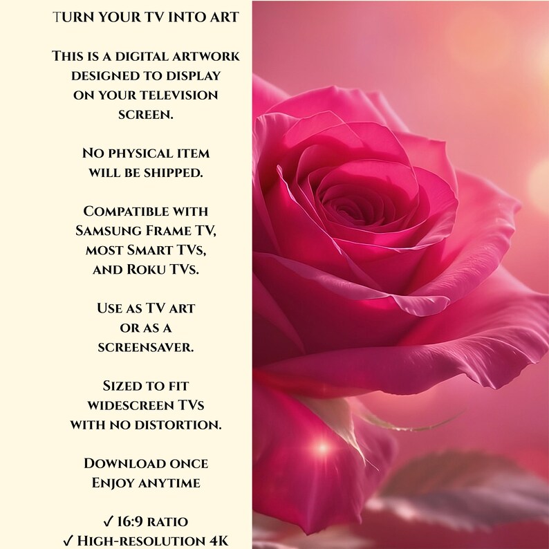 Floral Frame TV Art, Romantic Rose TV Screensaver, Digital Download - Etsy