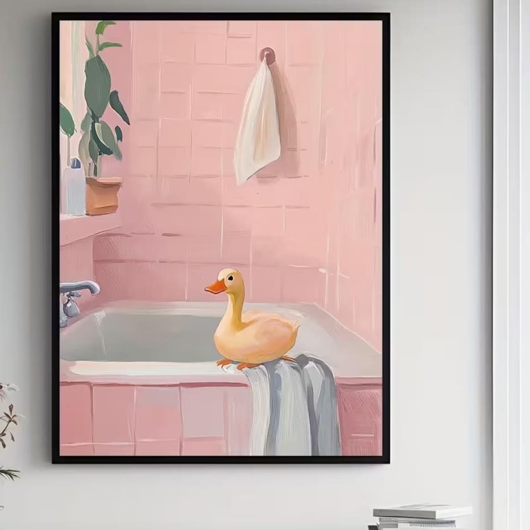Cute Duck in Bathtub Print, Animal Wall Art, Fun Bathroom Art, Bathtub ...