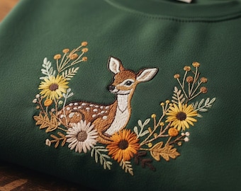 Floral Baby Deer Embroidery File, Cottagecore Woodland Animal Machine Design Instant Download, PES DST JEF, Women Gift Art
