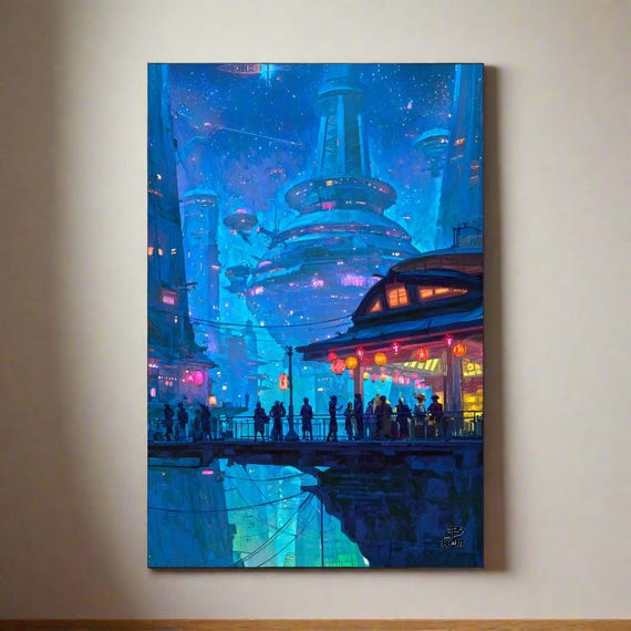 Lanterns Over Neo-Kyoto – Photo Paper Poster