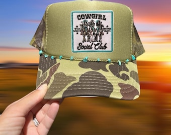 Cowgirl Social Club Hat, trucker hat with patch, coastal cowgirl, cute trucker hats, Western Trucker Hat, Custom Trucker hat, horse lover