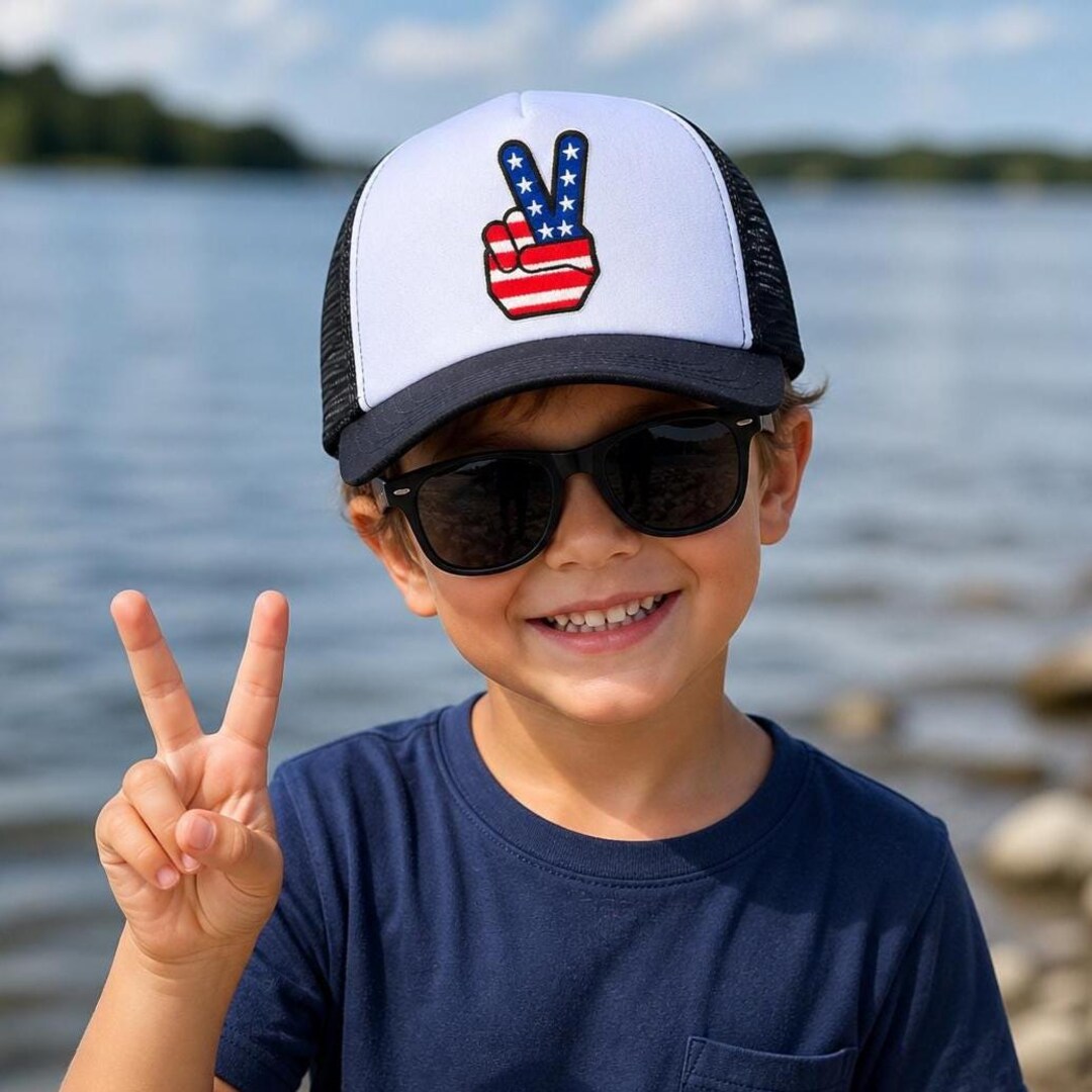 Peace Sign Caps Youth Patriotic Peace Sign Trucker Hat, Kids American Flag Peace Sign ...