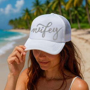 Wifey hat, bride hat, bachelorette party hat, honeymoon hat, bridal shower gift, newlywed hat, trucker hat for bride, bride gift idea