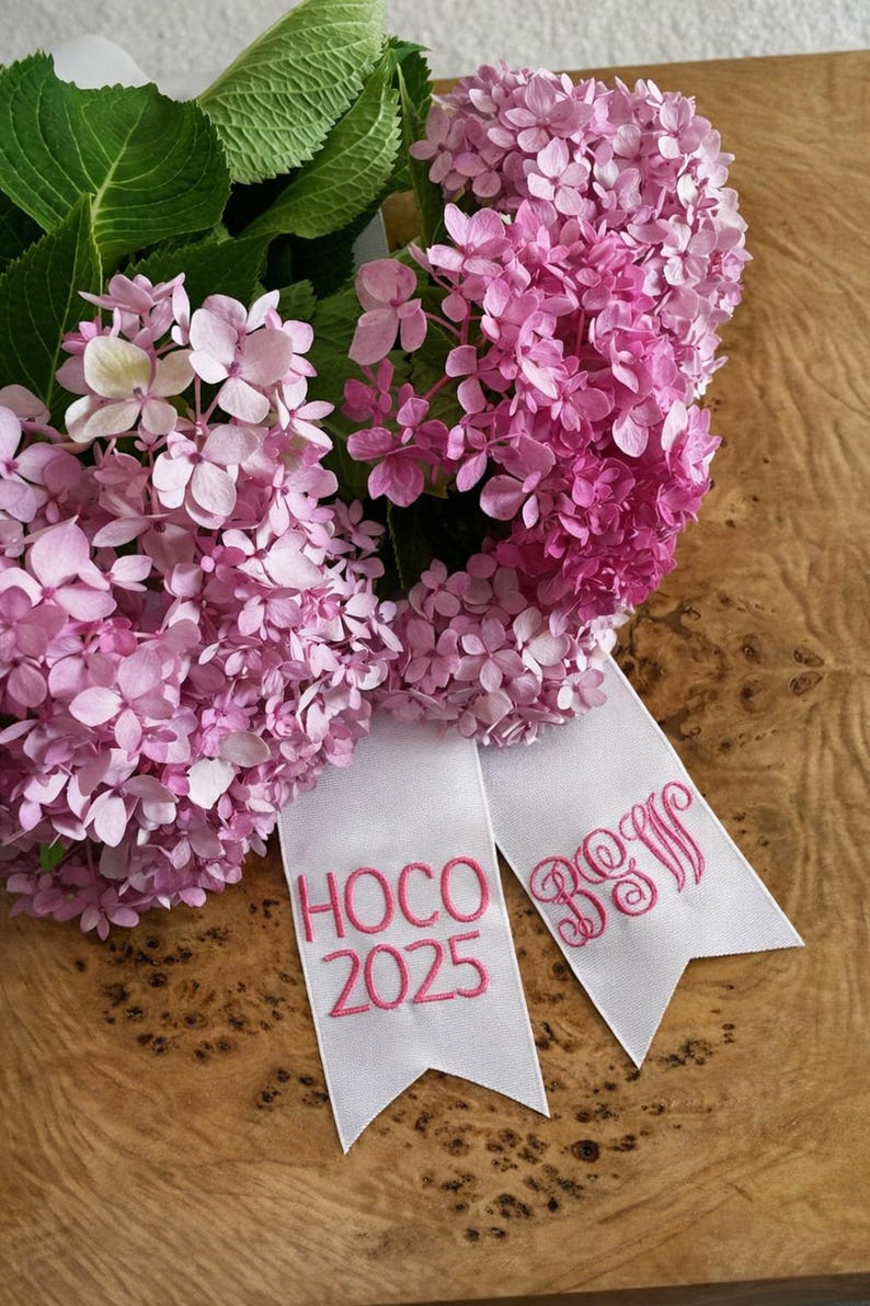 Prom Ribbon Custom Embroidered PROM Ribbon • Initials, Year, Event Keepsake Floral ...