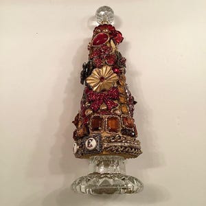 Vintage Jeweled Christmas Tree Cone: Red & Sienna Glam Decor