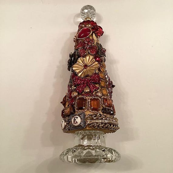 Vintage Jeweled Christmas Tree Cone: Red & Sienna Glam Decor