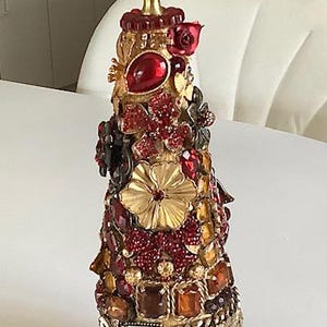 Vintage Jeweled Christmas Tree Cone: Red & Sienna Glam Decor image 2