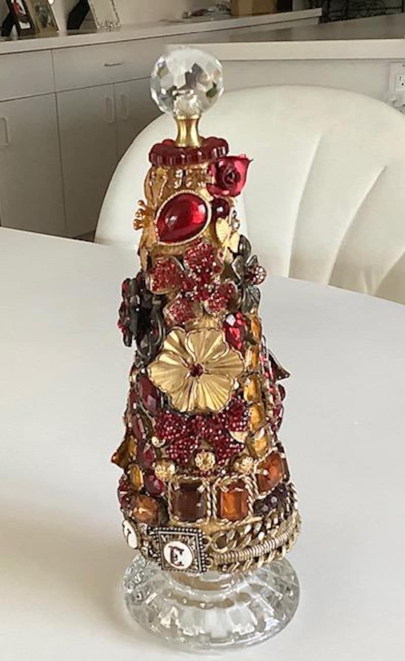 Vintage Jeweled Christmas Tree Cone: Red & Sienna Glam Decor image 2