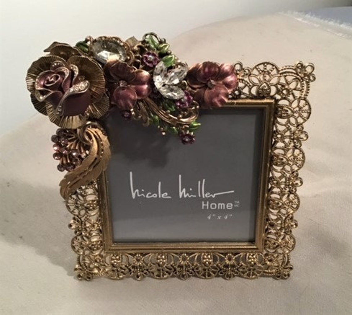 Embellished Nicole Miller frame gold metal openwork frame Etsy