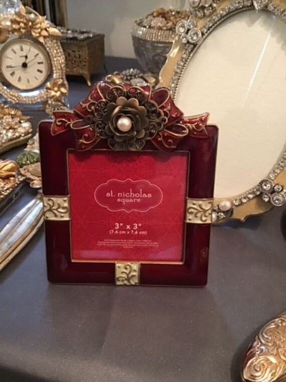 Red and Gold Enamel 3 X 3 Photo Frame Embellished Frame Etsy