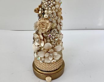 Jeweled Christmas Tree: Gold, Pearl & Rhinestone Holiday Decor