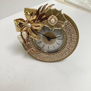 Rhinestone Gold Clock: Pearl Jewel Vanity Decor (5" Round)
