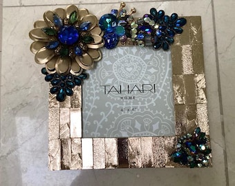 Vintage Tahari Jeweled Photo Frame: Gold Tone Hollywood Glam Decor