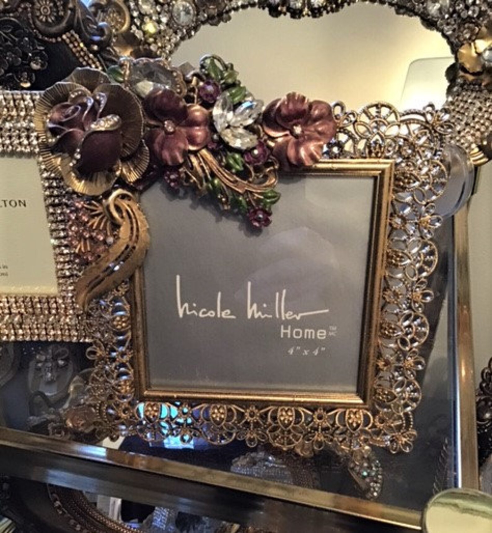 Embellished Nicole Miller frame gold metal openwork frame Etsy