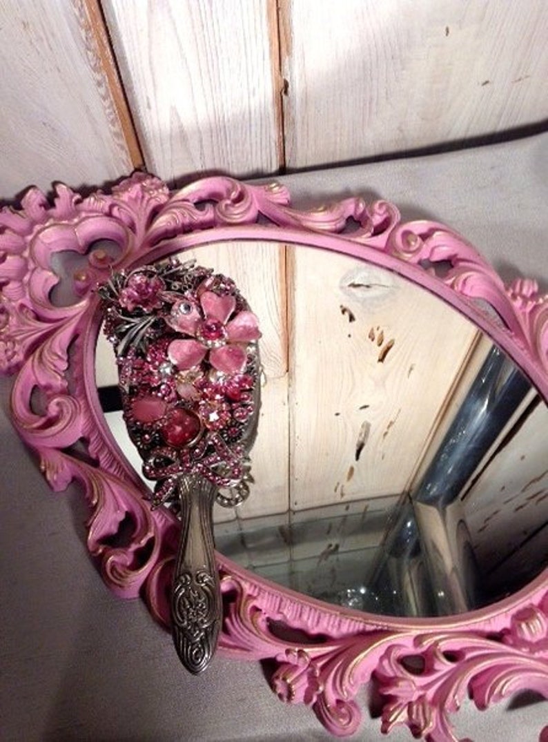Jeweled Hand Mirror Small Pink Jeweled Mirror One of a Kind Etsy