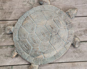 Cast Iron Antique Style Nautical TURTLE Stepping Stone Garden Step Pond Pool