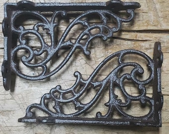 2 Cast Iron Antique Style SM Fat IVY SCROLL Brackets Garden Braces Shelf Bracket