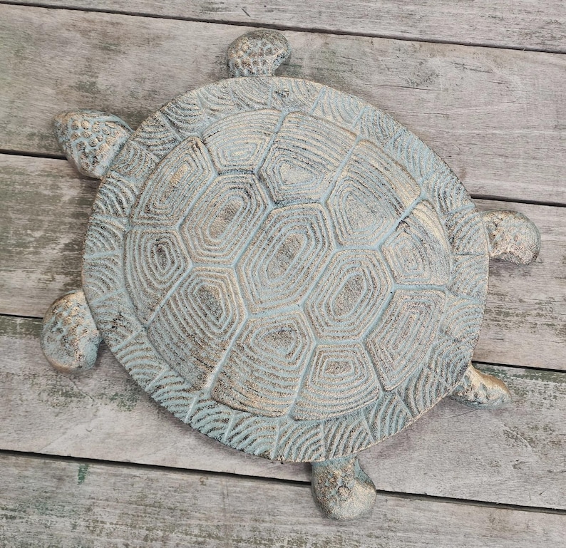 Flat Stone Turtle Shell Cast Iron Antique Style Nautical TURTLE Stepping Stone Garden Step Pond ...