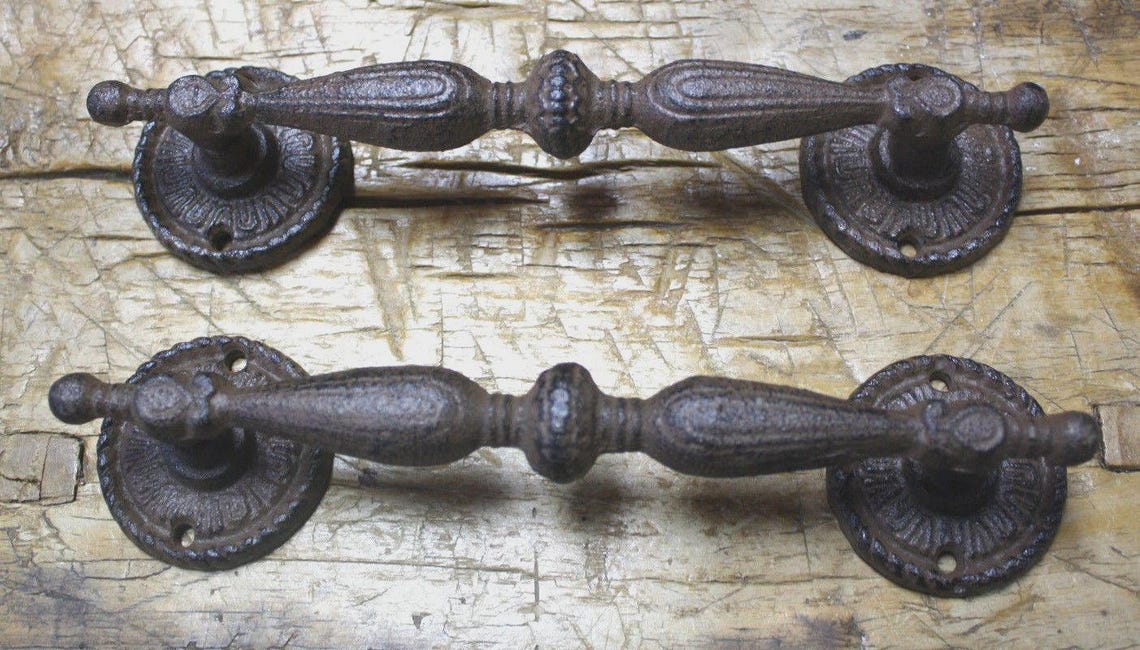2 HUGE Cast Iron Antique Style RUSTIC Barn Handle Gate Pull Shed Door ...