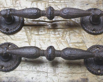 2 HUGE Cast Iron Antique Style RUSTIC Barn Handle Gate Pull Shed Door Handles