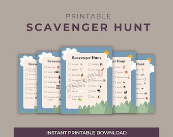 Kids Scavenger Hunt Bundle | 5 Printable Outdoor & Indoor Games | Neighborhood, Nature, Screen-Free Activities for Children