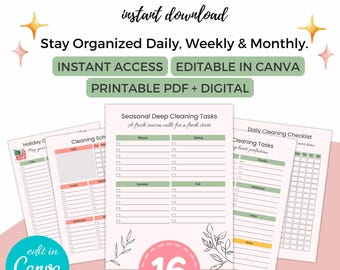 Editable Cleaning Schedule | Cleaning Checklist | Monthly & Seasonal Home Organizer | Household Management Binder | Instant Download