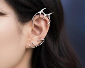 Futuristische Silber-Ohrmanschette, skulpturaler Statementohrring, minimalistischer Metallschmuck, Cybercore Y2K Mode-Accessoire
