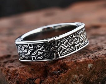 Greek Key Ring – Stainless Steel Band, Ancient Symbol Ring, Gothic Jewelry