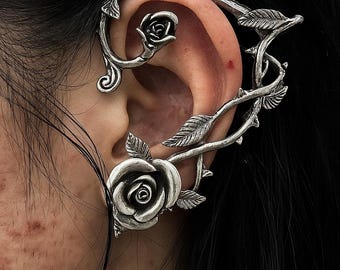 Gothic Rose Ohrmanschette, antike Silber Vine Ohr wickeln, nicht durchbohrt
