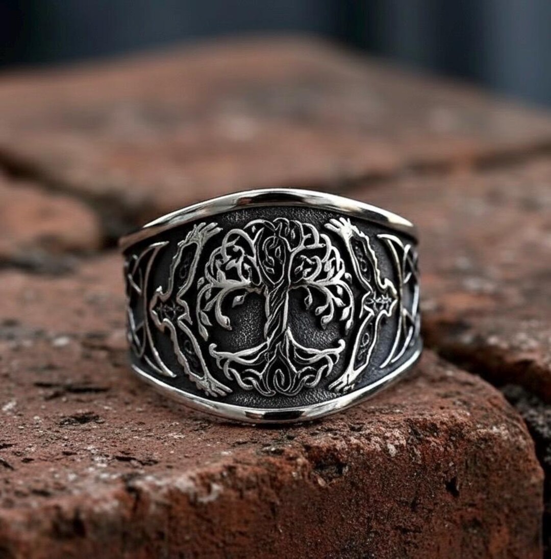 Tree of Life Stainless Steel Ring - Norse Celtic Gothic Band - Etsy