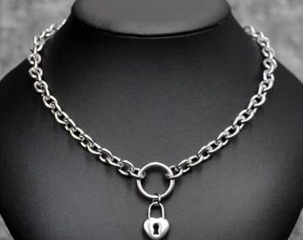 Cyber Lock Choker Necklace, Industrial Chain Choker, Futuristic Unisex Jewelry
