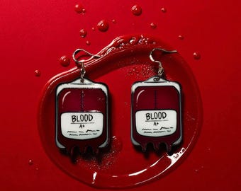 Blood Bag Earrings: Glossy Red Resin, Vampirecore Style