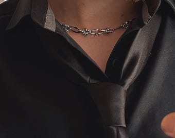 Gargantilla de acero inoxidable con púas / Collar alternativo de estilo urbano / Joyería de cadena punk gótica