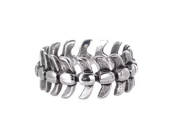 Spiked Bone Chain Ring Stainless Steel | Gothic Punk Statement Ring | Unisex Alternative Jewelry