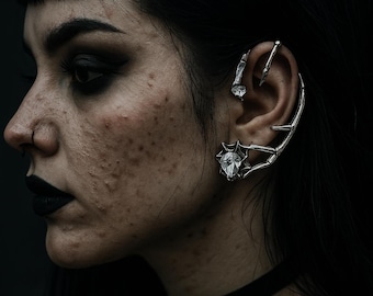 Futuristische Silber Ohrmanschette - Cybercore Y2K No Piercing Ohrring