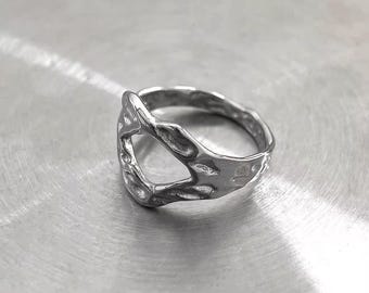 Organic Cut Out Stainless Steel Ring, Abstract Silver Ring, Gothic Minimal Unisex Jewelry