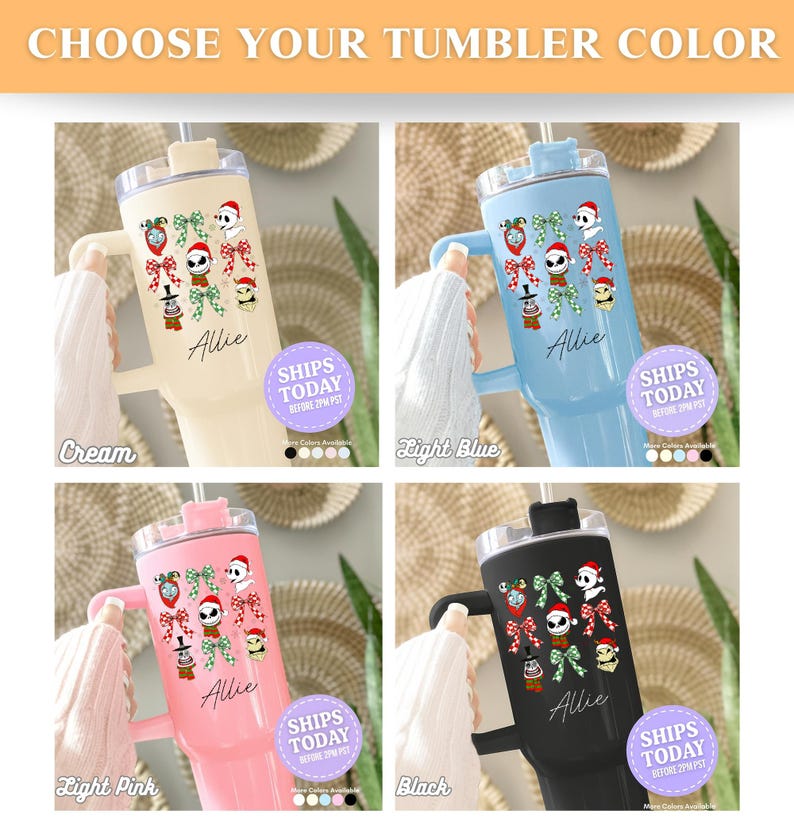 Vaso con personajes navideños, taza navideña espeluznante, regalo navideño personalizado, fan de Pesadilla antes de Navidad, artículos para beber de invierno imagen 2