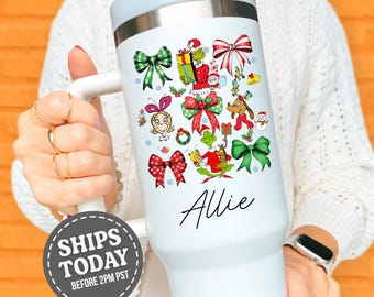 Christmas Character Personalized Tumbler, Holiday Gift Cup, Winter Celebration Cup, Custom Name Tumbler, Festive Drinkware