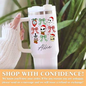 Vaso con personajes navideños, taza navideña espeluznante, regalo navideño personalizado, fan de Pesadilla antes de Navidad, artículos para beber de invierno imagen 6