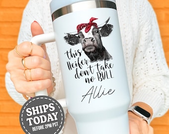 Personalized Heifer Tumbler, Cow Lover Cup, Farmhouse Style Drinkware, Country Girl Gift, Ranch Life Accessory, Custom Name Cup