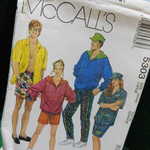 misses  men&#39;s and teens sweatshirt shorts shirt and pants and hat  pattern McCall&#39;s 5303