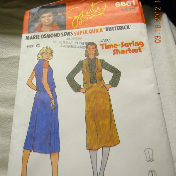 sewing pattern, Marie Osmond  misses vest and skirt Butterick 6661  uncut pattern
