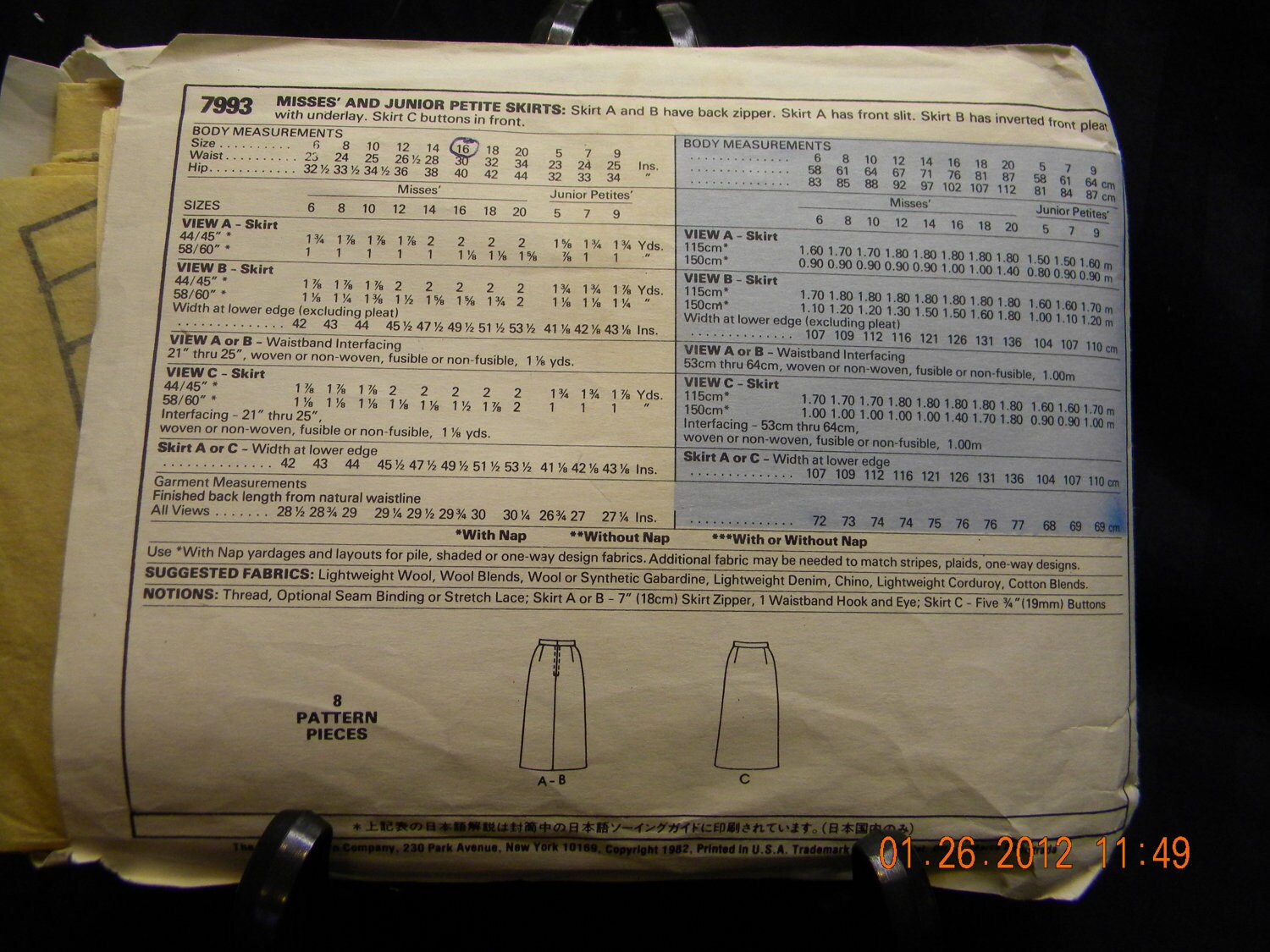 Misses' Junior Petite Skirt Cut Pattern Mccalls 7993 - Etsy