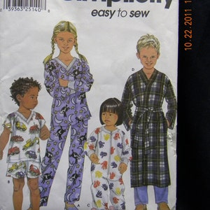 toddler and children sleepwear, loungewear, pattern simplicity 9853