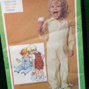 toddlers overalls in two lengths ...yellow wax transfer for embroidery included simplicity 9723