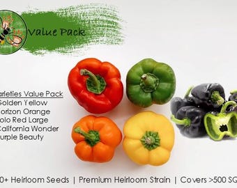 Rainbow Bell Pepper Seeds: Heirloom Non-GMO, 150+ Seeds