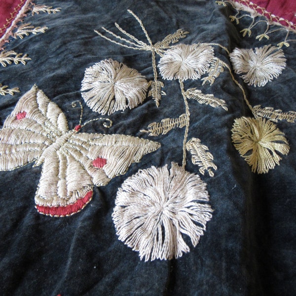 Exquisite Victorian Crazy Signature Autograph Quilt Embroidery Velvet Silk