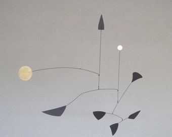 Mid Century style mobile in Brass/Black. Painted wires.