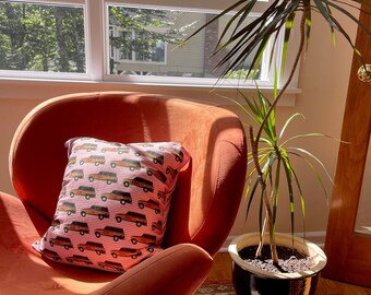 Woody Wagoneer Pillow Cover, Preppy Pink New England Decor