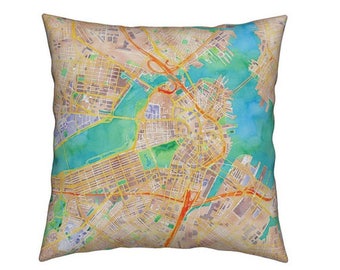 Boston Map Pillow Cover, Linen Cotton Canvas, Housewarming Gift